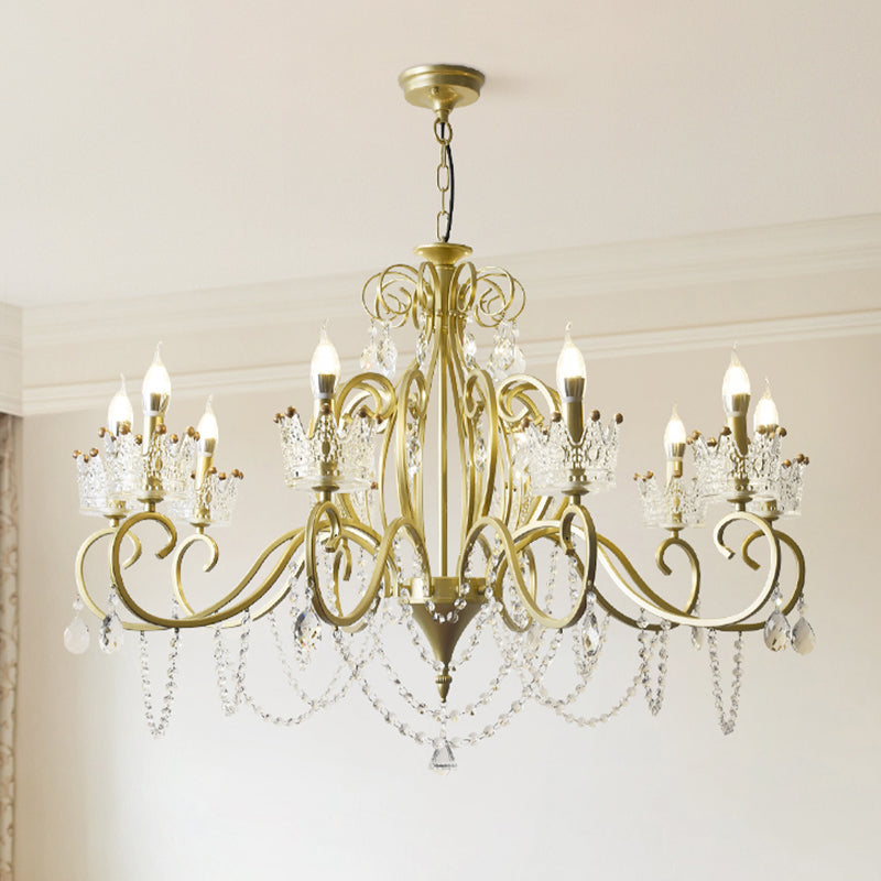 Traditional Crown Chandelier Lighting Crystal Pendant Light with Metallic Candlestick Clearhalo 'Ceiling Lights' 'Chandeliers' Lighting' options 2198056