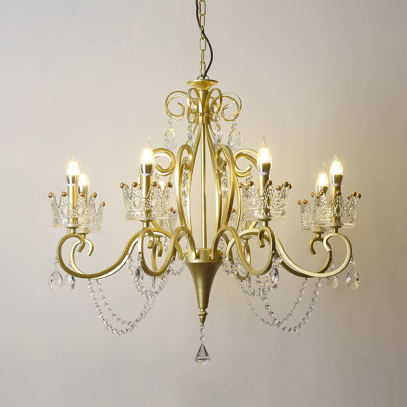 Traditional Crown Chandelier Lighting Crystal Pendant Light with Metallic Candlestick Clearhalo 'Ceiling Lights' 'Chandeliers' Lighting' options 2198057