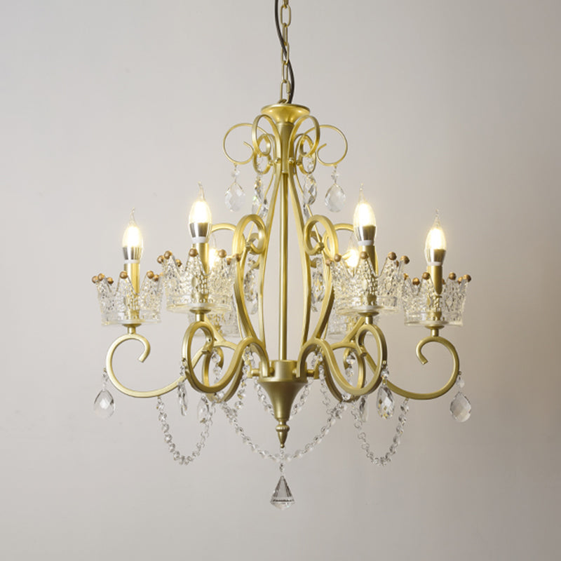 Traditional Crown Chandelier Lighting Crystal Pendant Light with Metallic Candlestick Clearhalo 'Ceiling Lights' 'Chandeliers' Lighting' options 2198058