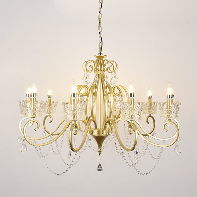 Traditional Crown Chandelier Lighting Crystal Pendant Light with Metallic Candlestick Clearhalo 'Ceiling Lights' 'Chandeliers' Lighting' options 2198059