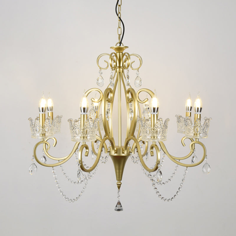 Traditional Crown Chandelier Lighting Crystal Pendant Light with Metallic Candlestick Clearhalo 'Ceiling Lights' 'Chandeliers' Lighting' options 2198060