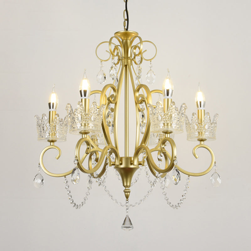 Traditional Crown Chandelier Lighting Crystal Pendant Light with Metallic Candlestick Clearhalo 'Ceiling Lights' 'Chandeliers' Lighting' options 2198061