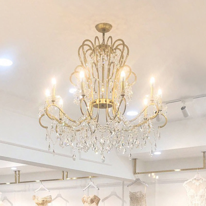 Traditional Crown Chandelier Lighting Crystal Pendant Light with Metallic Candlestick Gold Large A Clearhalo 'Ceiling Lights' 'Chandeliers' Lighting' options 2198062_4e1aff81-95af-4d99-9a73-939bdc9744c7