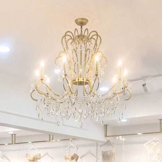 Traditional Crown Chandelier Lighting Crystal Pendant Light with Metallic Candlestick Clearhalo 'Ceiling Lights' 'Chandeliers' Lighting' options 2198062