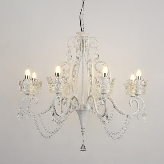 Candelabra Metal Ceiling Lighting Vintage Living Room Chandelier Light Fixture with Crystal Crown Decor Clearhalo 'Ceiling Lights' 'Chandeliers' Lighting' options 2198088