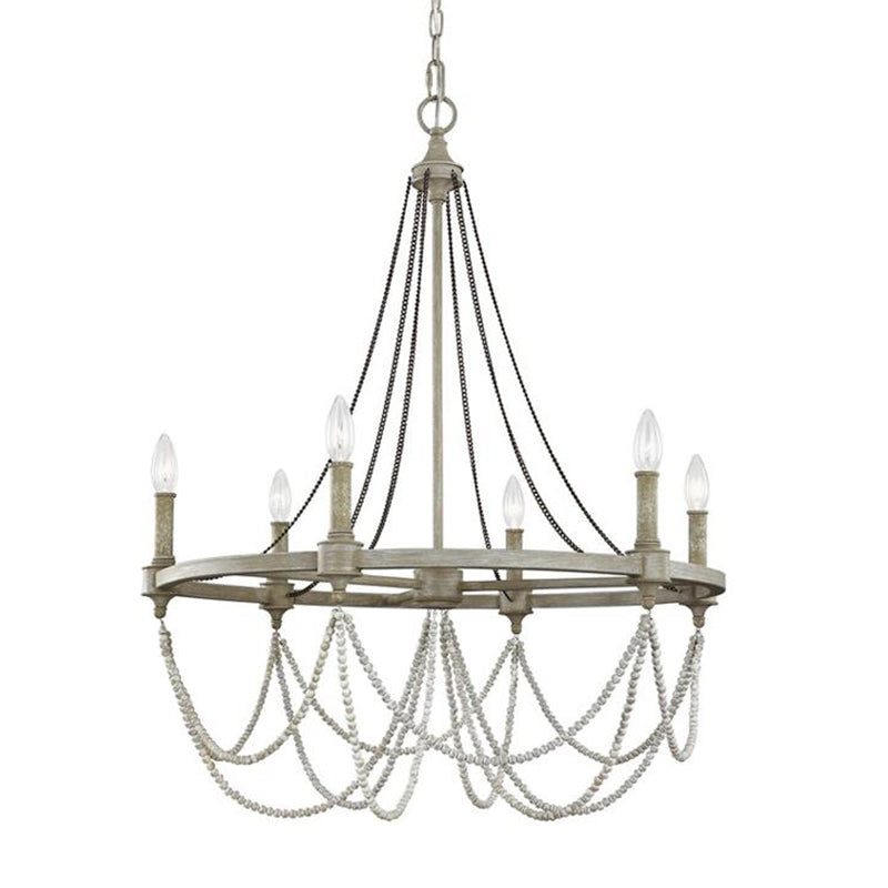 Metallic Candle Chandelier Light Retro Dining Room Pendant Light with Hanging Crystal Bead in Grey Clearhalo 'Ceiling Lights' 'Chandeliers' Lighting' options 2198099