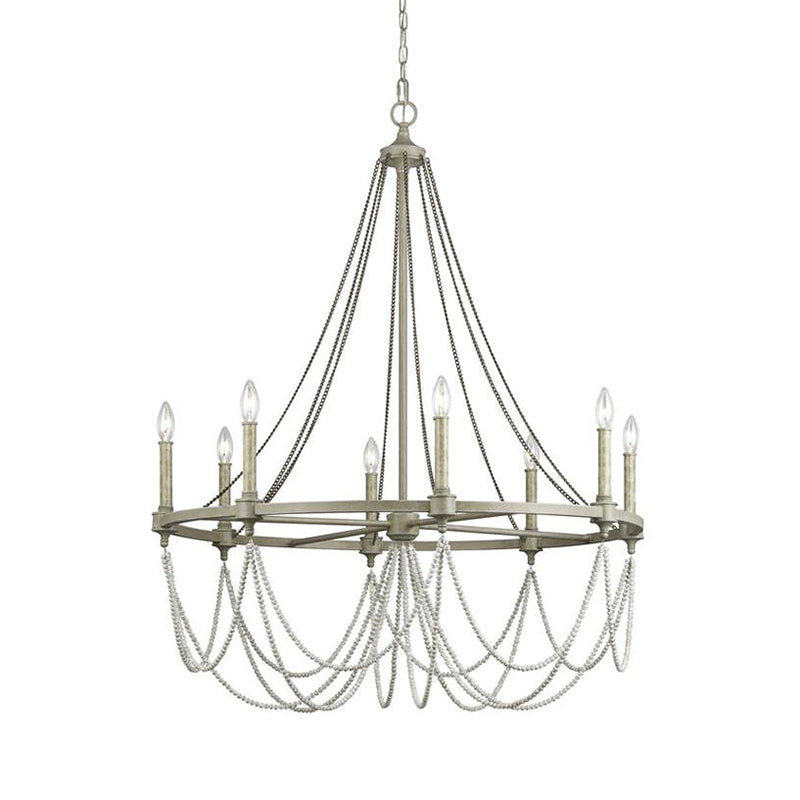 Metallic Candle Chandelier Light Retro Dining Room Pendant Light with Hanging Crystal Bead in Grey Clearhalo 'Ceiling Lights' 'Chandeliers' Lighting' options 2198100