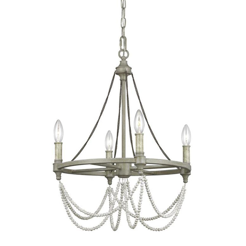 Metallic Candle Chandelier Light Retro Dining Room Pendant Light with Hanging Crystal Bead in Grey 4 Grey Clearhalo 'Ceiling Lights' 'Chandeliers' Lighting' options 2198101_d94dcd02-1a0b-41ec-9f8c-399f744130e4