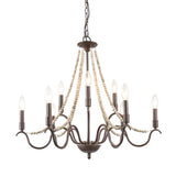 9-Light Suspension Light Retro Style Beaded Wood Chandelier Light with Metallic Candle in Rust Clearhalo 'Ceiling Lights' 'Chandeliers' Lighting' options 2198105