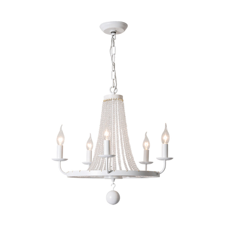 Antique Candelabra Chandelier Lighting Metal Pendant Light with Crystal Bead Decor 5 White Clearhalo 'Ceiling Lights' 'Chandeliers' Lighting' options 2198118_c2219bbb-75db-4881-b630-90dbc2248295