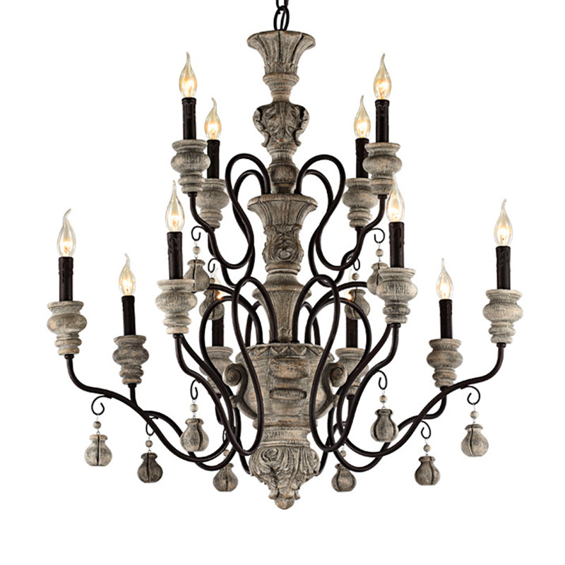 Candelabra Wooden Ceiling Lighting Traditional Dining Room Chandelier Light with Curved Arm in Rust Clearhalo 'Ceiling Lights' 'Chandeliers' Lighting' options 2198120