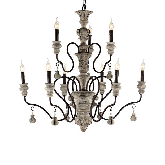 Candelabra Wooden Ceiling Lighting Traditional Dining Room Chandelier Light with Curved Arm in Rust Clearhalo 'Ceiling Lights' 'Chandeliers' Lighting' options 2198122