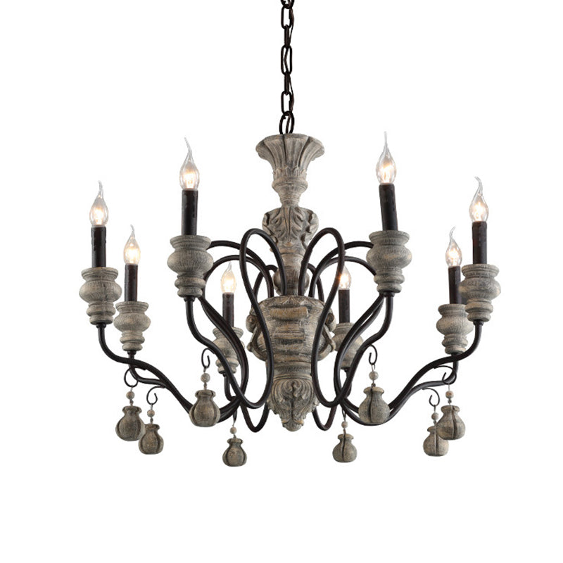 Candelabra Wooden Ceiling Lighting Traditional Dining Room Chandelier Light with Curved Arm in Rust Clearhalo 'Ceiling Lights' 'Chandeliers' Lighting' options 2198123