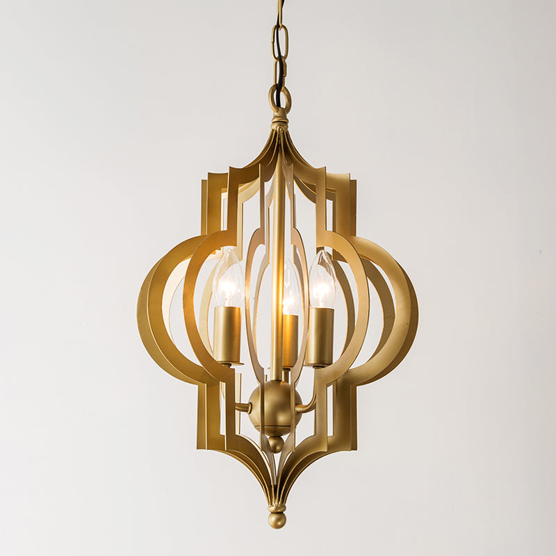 3-Bulb Chandelier Light Retro Quatrefoil Shaped Metallic Pendant Light Fixture in Gold Clearhalo 'Ceiling Lights' 'Chandeliers' Lighting' options 2198131