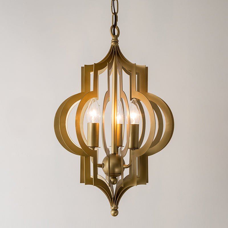 3-Bulb Chandelier Light Retro Quatrefoil Shaped Metallic Pendant Light Fixture in Gold Clearhalo 'Ceiling Lights' 'Chandeliers' Lighting' options 2198132