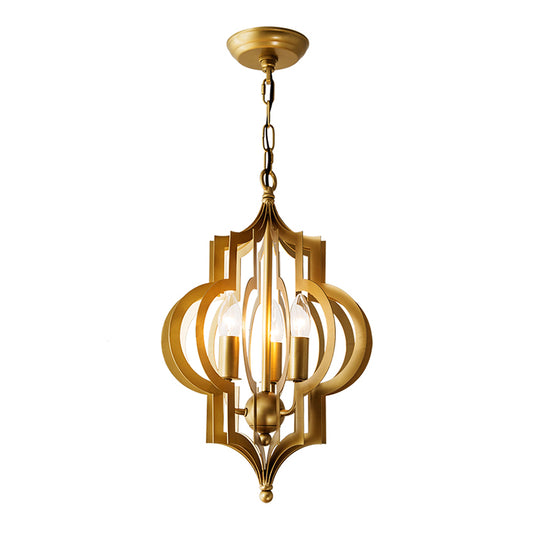 3-Bulb Chandelier Light Retro Quatrefoil Shaped Metallic Pendant Light Fixture in Gold Clearhalo 'Ceiling Lights' 'Chandeliers' Lighting' options 2198133