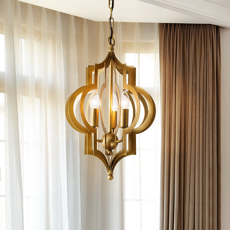 3-Bulb Chandelier Light Retro Quatrefoil Shaped Metallic Pendant Light Fixture in Gold Clearhalo 'Ceiling Lights' 'Chandeliers' Lighting' options 2198134