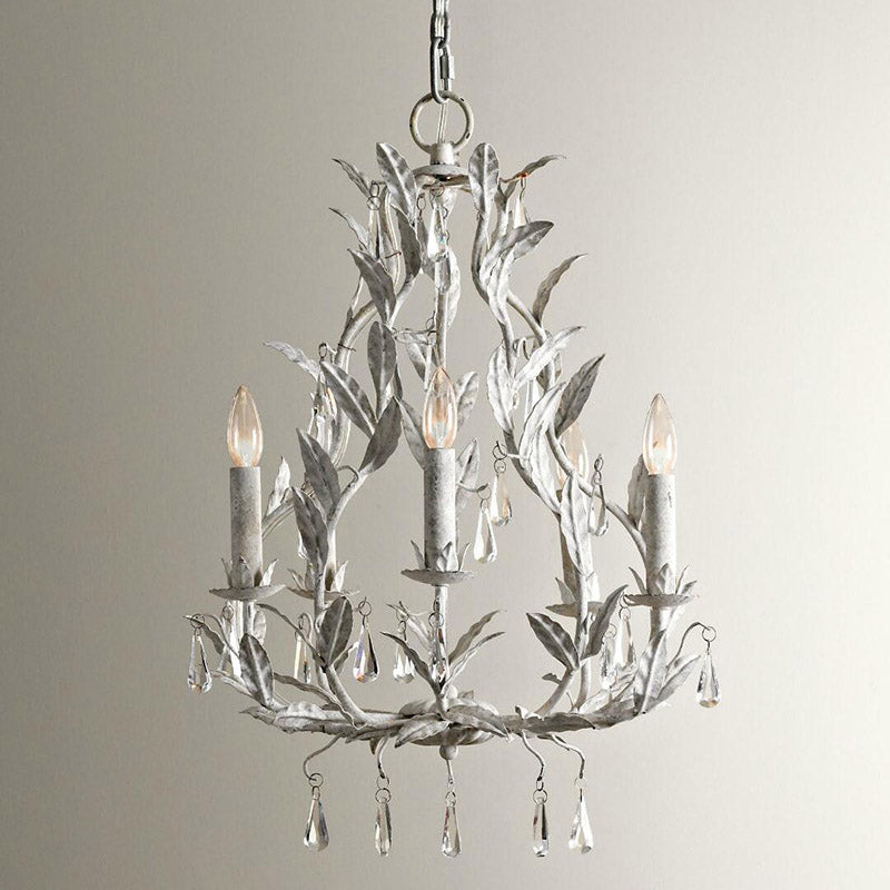 Retro Style Candle-Like Suspension Light 5 Heads Metallic Chandelier Light with Hanging Crystal Clearhalo 'Ceiling Lights' 'Chandeliers' Lighting' options 2198136