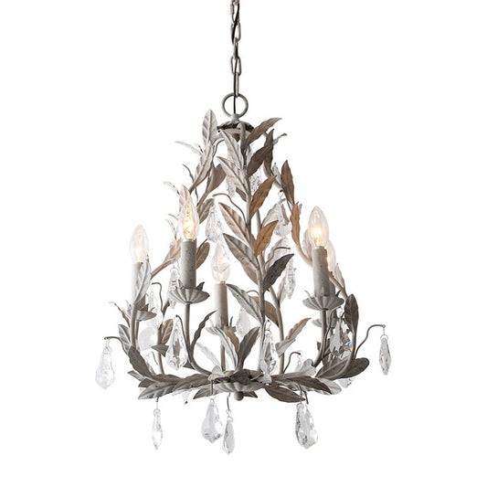 Retro Style Candle-Like Suspension Light 5 Heads Metallic Chandelier Light with Hanging Crystal Clearhalo 'Ceiling Lights' 'Chandeliers' Lighting' options 2198139