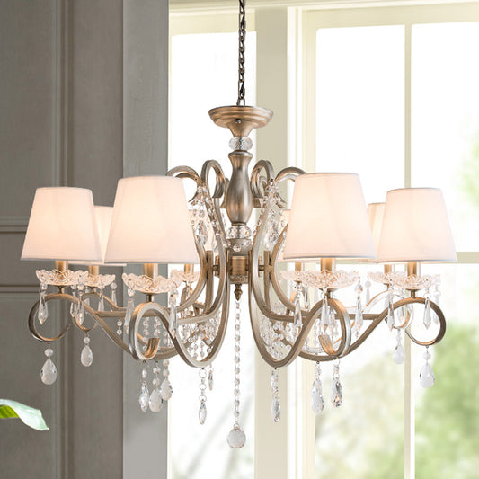 Empire Shade Fabric Chandelier Lighting Antique Living Room Pendant Light with Crystal Draping in Silver Clearhalo 'Ceiling Lights' 'Chandeliers' Lighting' options 2198141