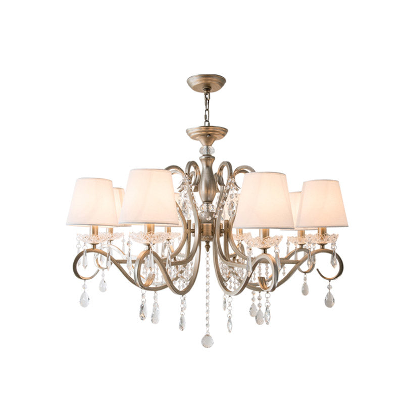 Empire Shade Fabric Chandelier Lighting Antique Living Room Pendant Light with Crystal Draping in Silver Clearhalo 'Ceiling Lights' 'Chandeliers' Lighting' options 2198143