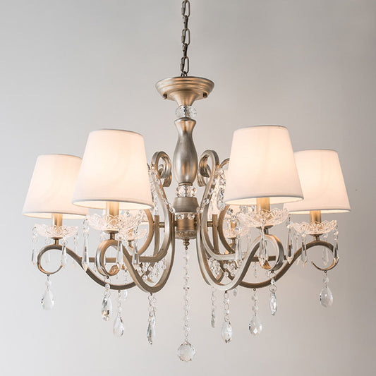 Empire Shade Fabric Chandelier Lighting Antique Living Room Pendant Light with Crystal Draping in Silver Clearhalo 'Ceiling Lights' 'Chandeliers' Lighting' options 2198145