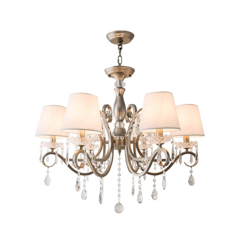 Empire Shade Fabric Chandelier Lighting Antique Living Room Pendant Light with Crystal Draping in Silver Clearhalo 'Ceiling Lights' 'Chandeliers' Lighting' options 2198146