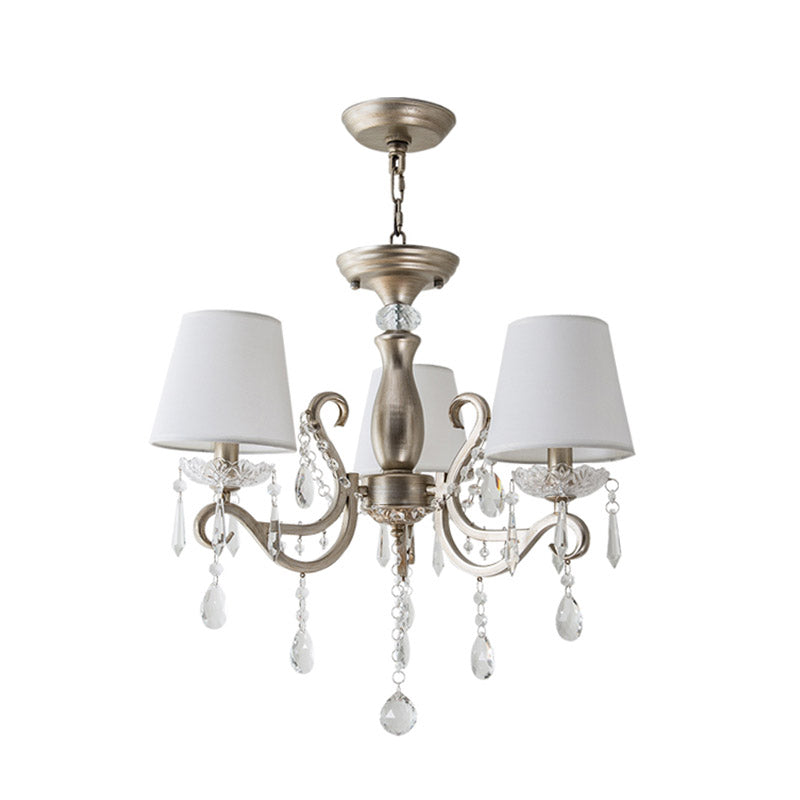 Empire Shade Fabric Chandelier Lighting Antique Living Room Pendant Light with Crystal Draping in Silver Clearhalo 'Ceiling Lights' 'Chandeliers' Lighting' options 2198147