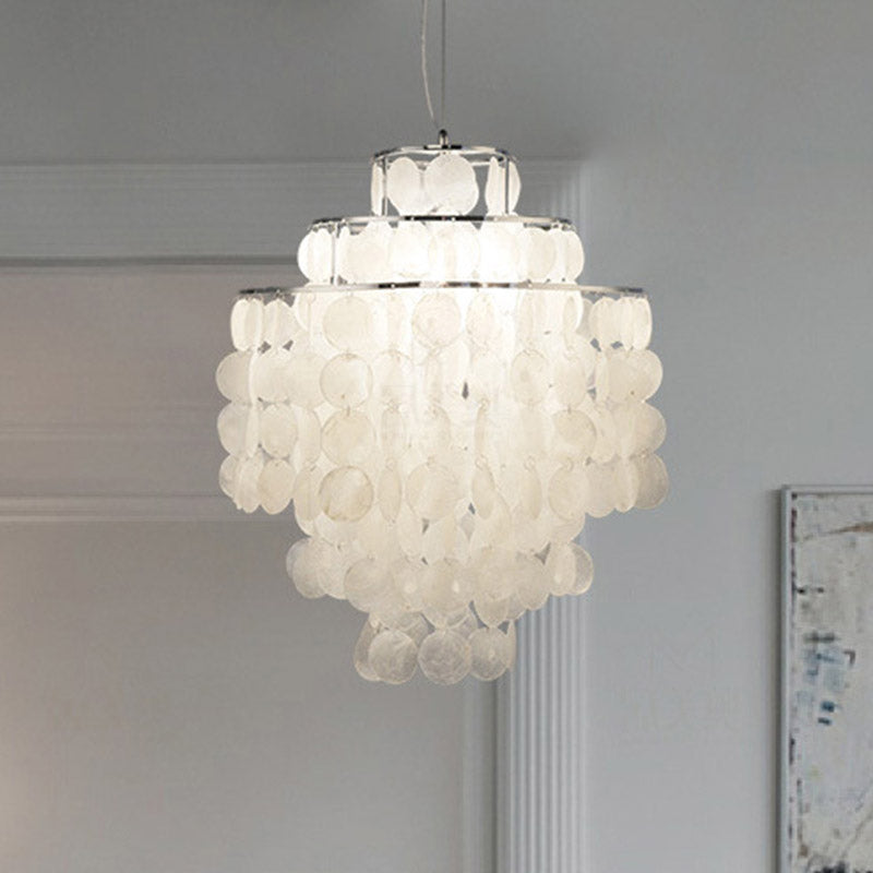 Shell Hanging String Ceiling Lighting Traditional Restaurant Chandelier Light Fixture Chrome 12" Clearhalo 'Ceiling Lights' 'Chandeliers' Lighting' options 2198151_79fdb0de-1462-4f6c-861e-30f1e56440af