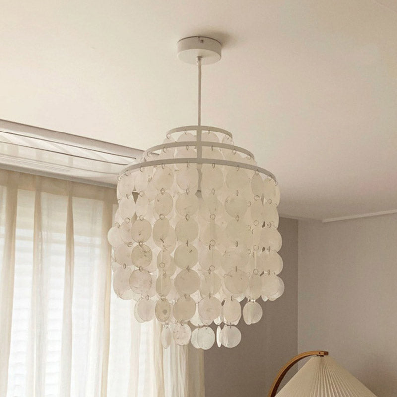 Shell Hanging String Ceiling Lighting Traditional Restaurant Chandelier Light Fixture White Clearhalo 'Ceiling Lights' 'Chandeliers' Lighting' options 2198157_4a79bd82-dbee-4981-b620-b97d3a2c72e7