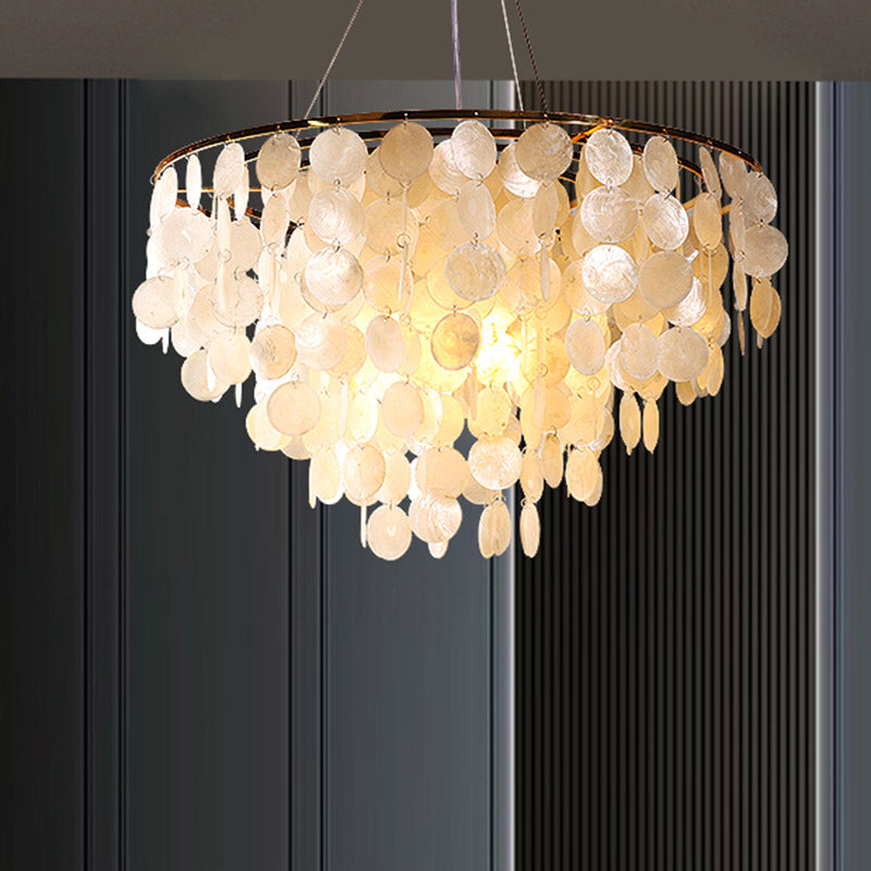 String Dining Room Chandelier Pendant Light Minimalist Shell Gold Hanging Lighting Clearhalo 'Ceiling Lights' 'Chandeliers' Lighting' options 2198158