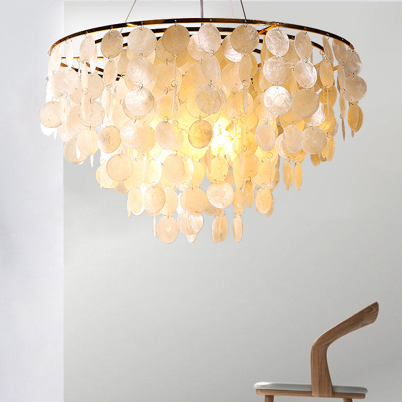 String Dining Room Chandelier Pendant Light Minimalist Shell Gold Hanging Lighting Clearhalo 'Ceiling Lights' 'Chandeliers' Lighting' options 2198159