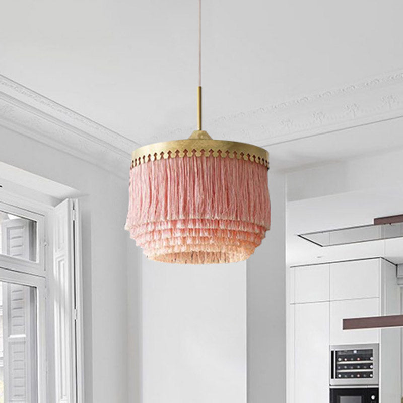 Single Pendant Light Minimalism Round Shade Fringe Suspension Light Fixture in Gold Clearhalo 'Ceiling Lights' 'Chandeliers' Lighting' options 2198172