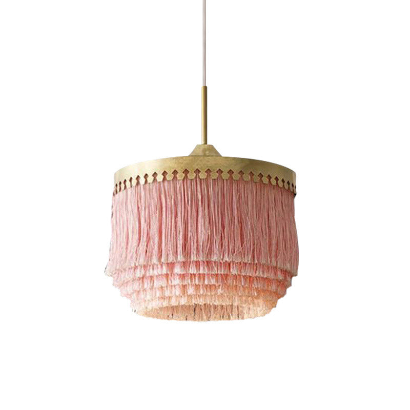 Single Pendant Light Minimalism Round Shade Fringe Suspension Light Fixture in Gold Clearhalo 'Ceiling Lights' 'Chandeliers' Lighting' options 2198176