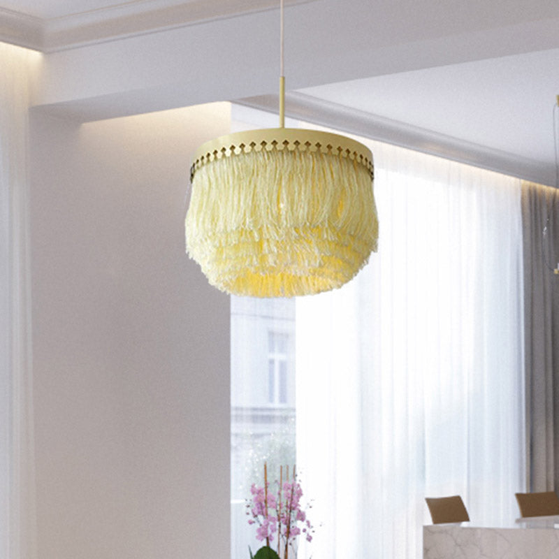 Single Pendant Light Minimalism Round Shade Fringe Suspension Light Fixture in Gold Clearhalo 'Ceiling Lights' 'Chandeliers' Lighting' options 2198177