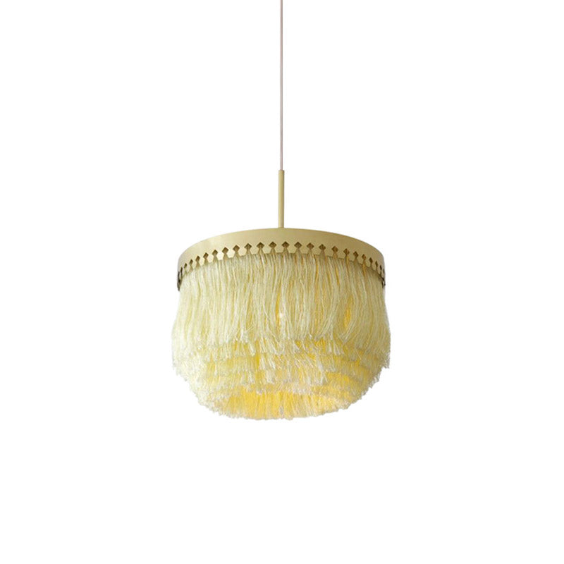 Single Pendant Light Minimalism Round Shade Fringe Suspension Light Fixture in Gold Gold 15.5" Yellow Clearhalo 'Ceiling Lights' 'Chandeliers' Lighting' options 2198178_96b3dcf0-c58b-4669-a8ff-d3c698741864