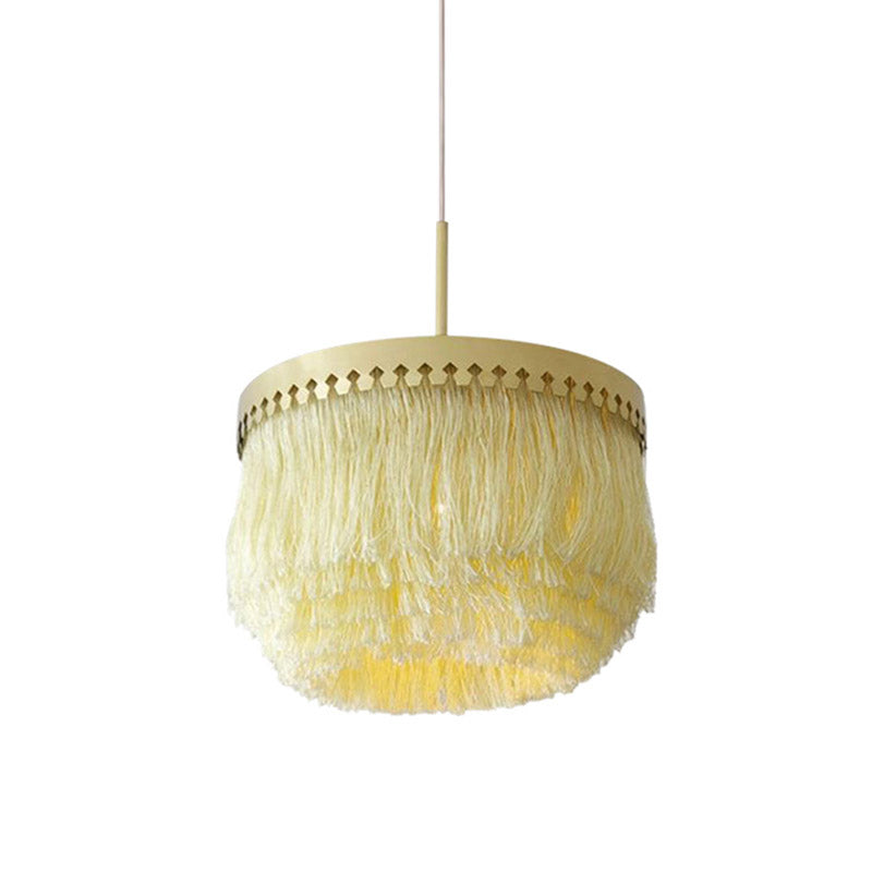 Single Pendant Light Minimalism Round Shade Fringe Suspension Light Fixture in Gold Clearhalo 'Ceiling Lights' 'Chandeliers' Lighting' options 2198179