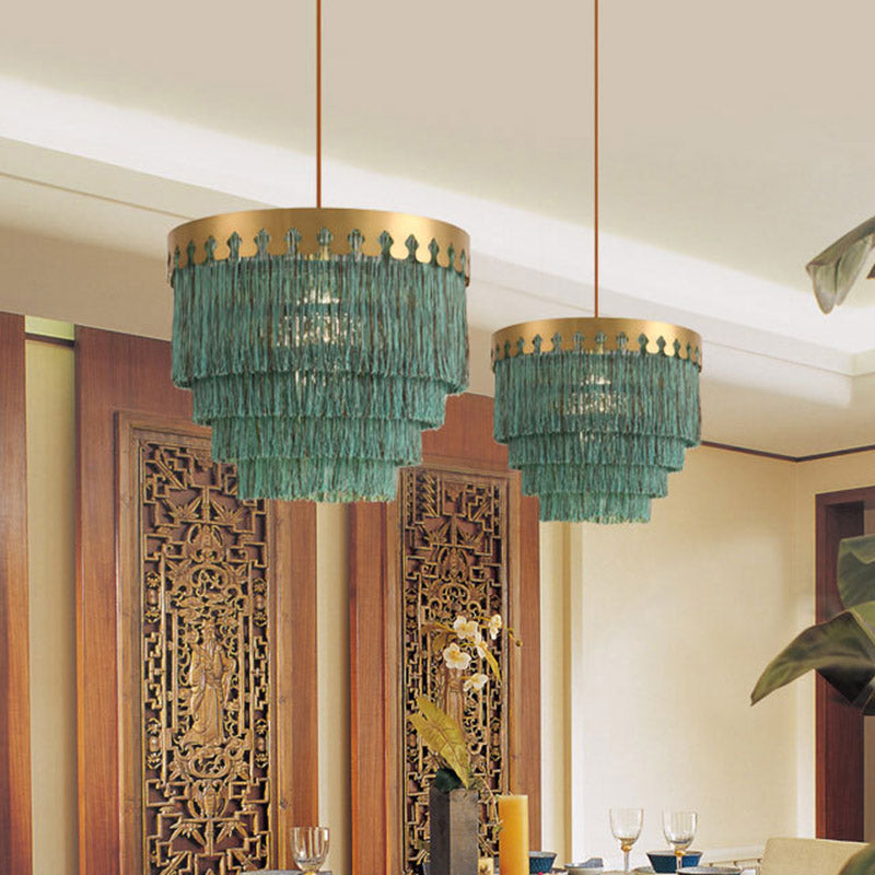 Tiered Living Room Suspension Light Simple Fringe Single-Bulb Gold Pendant Light Fixture Gold Green Clearhalo 'Ceiling Lights' 'Pendant Lights' 'Pendants' Lighting' 2198185_1c7de7f4-9441-49c4-a9af-f825c50ac671