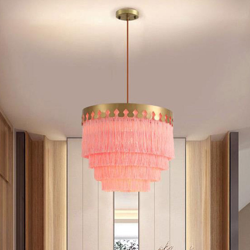 Tiered Living Room Suspension Light Simple Fringe Single-Bulb Gold Pendant Light Fixture Gold Pink Clearhalo 'Ceiling Lights' 'Pendant Lights' 'Pendants' Lighting' 2198187_6a88805e-ba5f-465e-8141-3950fbeef011