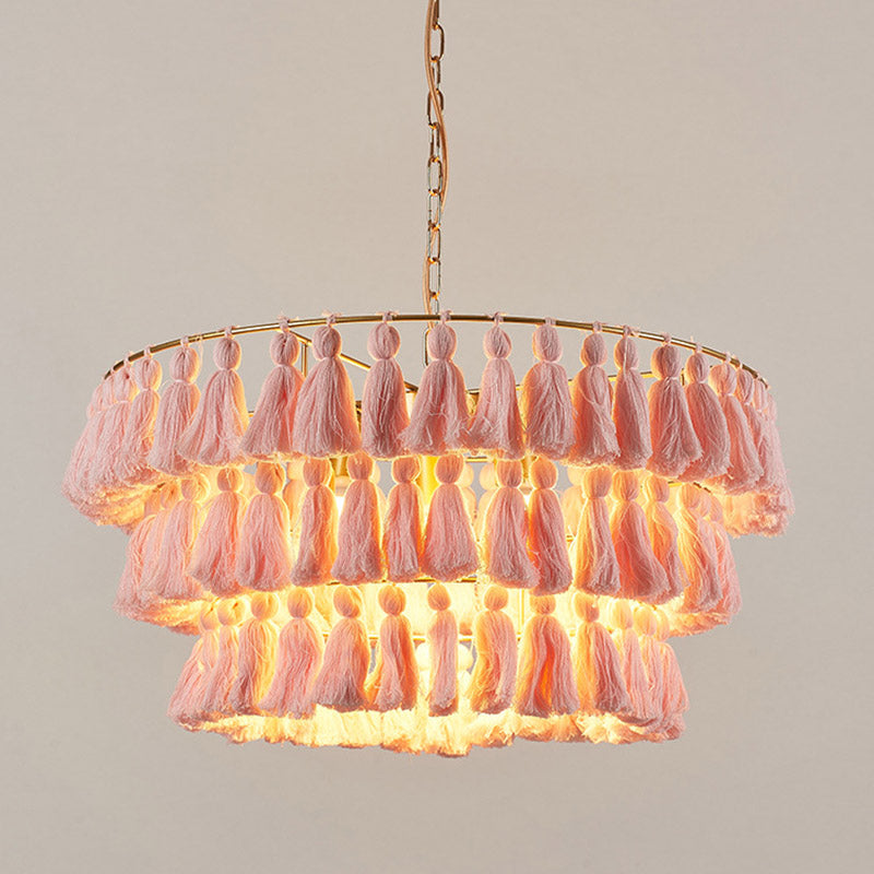 Simplicity Tiered Round Suspension Lighting Single Tassel Pendant Ceiling Light for Living Room Pink Clearhalo 'Ceiling Lights' 'Pendant Lights' 'Pendants' Lighting' 2198196_b21516be-066a-4f5a-828f-054b654c5de5