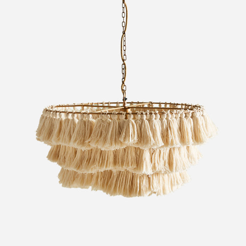 Simplicity Tiered Round Ceiling Lighting 3 Heads Handwoven Fringe Chandelier Light Fixture Clearhalo 'Ceiling Lights' 'Chandeliers' Lighting' options 2198207