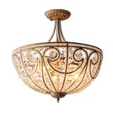 Dome Crystal Bead Semi Flush Vintage 5 Bulbs Living Room Flush Ceiling Light Fixture in Gold Clearhalo 'Ceiling Lights' 'Close To Ceiling Lights' 'Close to ceiling' 'Semi-flushmount' Lighting' 2198213