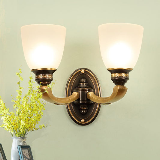 Traditional Bell Shade Wall Mount Light Handblown Glass Wall Light Fixture in Brass Clearhalo 'Wall Lamps & Sconces' 'Wall Lights' Lighting' 2198216