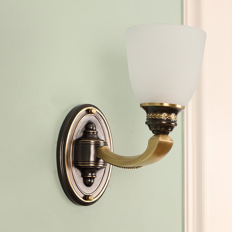 Traditional Bell Shade Wall Mount Light Handblown Glass Wall Light Fixture in Brass Clearhalo 'Wall Lamps & Sconces' 'Wall Lights' Lighting' 2198220