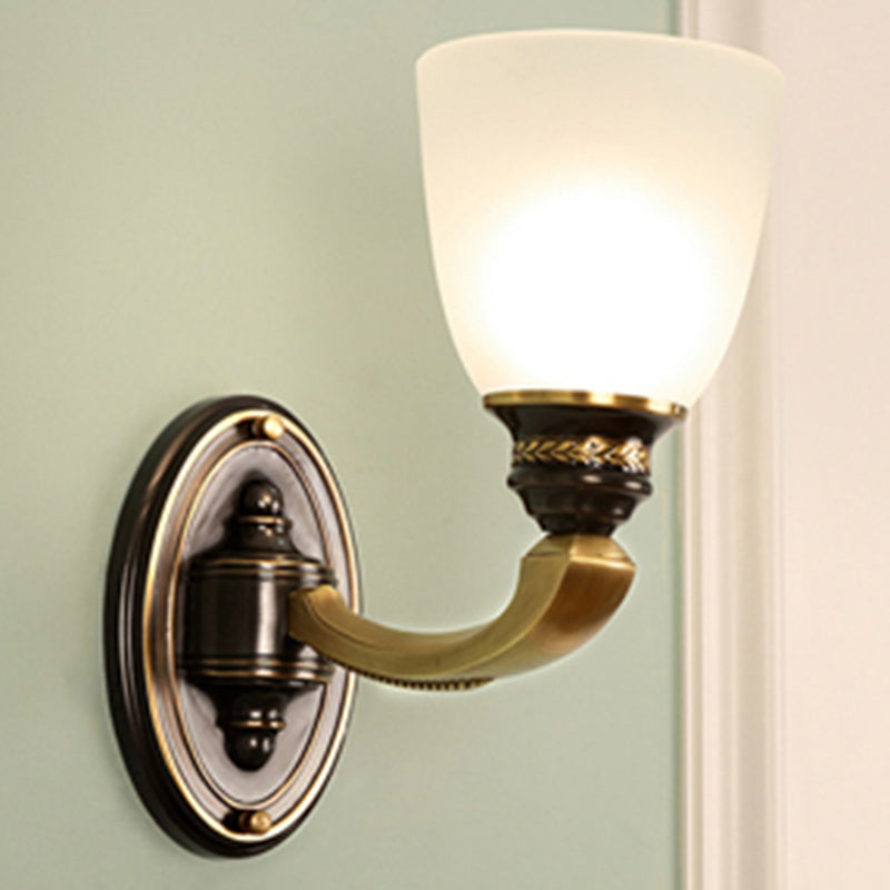 Traditional Bell Shade Wall Mount Light Handblown Glass Wall Light Fixture in Brass Clearhalo 'Wall Lamps & Sconces' 'Wall Lights' Lighting' 2198221