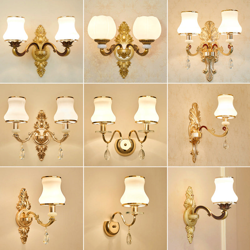 Floral Cream Glass Wall Light Fixture Vintage Living Room Wall Mounted Lamp in Gold Clearhalo 'Wall Lamps & Sconces' 'Wall Lights' Lighting' 2198223