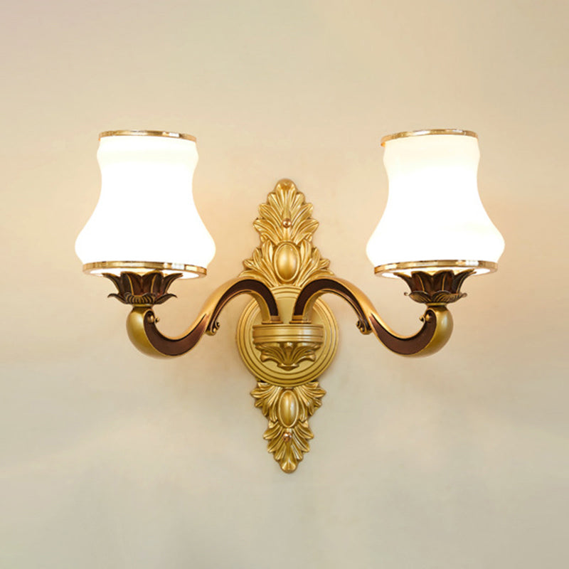 Floral Cream Glass Wall Light Fixture Vintage Living Room Wall Mounted Lamp in Gold Clearhalo 'Wall Lamps & Sconces' 'Wall Lights' Lighting' 2198225