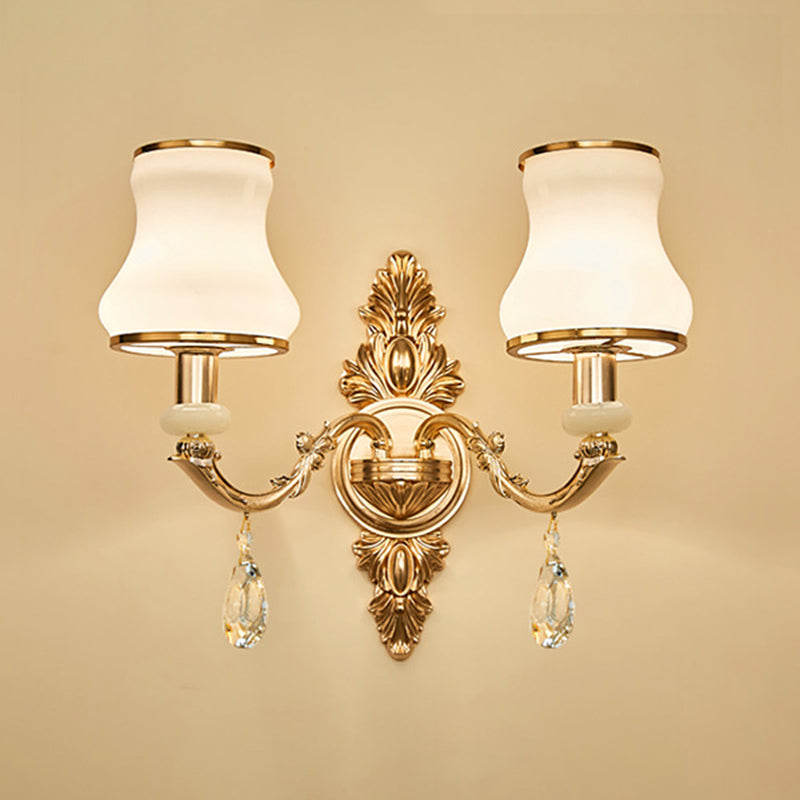 Floral Cream Glass Wall Light Fixture Vintage Living Room Wall Mounted Lamp in Gold 2.0 Gold B Clearhalo 'Wall Lamps & Sconces' 'Wall Lights' Lighting' 2198230