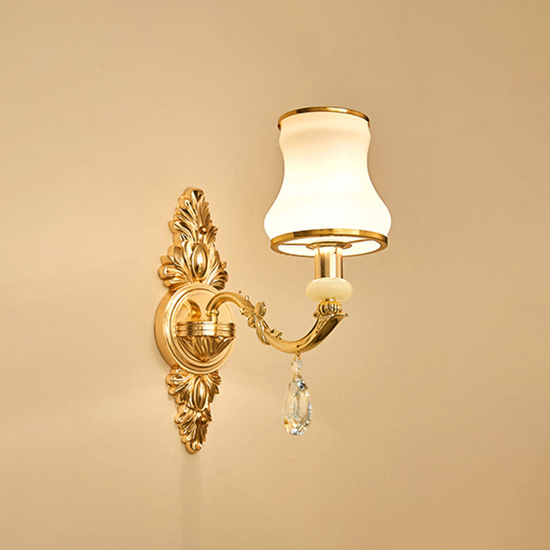 Floral Cream Glass Wall Light Fixture Vintage Living Room Wall Mounted Lamp in Gold 1.0 Gold B Clearhalo 'Wall Lamps & Sconces' 'Wall Lights' Lighting' 2198231