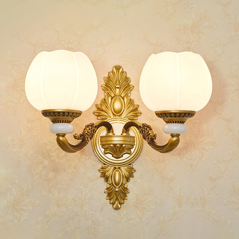 Floral Cream Glass Wall Light Fixture Vintage Living Room Wall Mounted Lamp in Gold 2.0 Gold E Clearhalo 'Wall Lamps & Sconces' 'Wall Lights' Lighting' 2198235